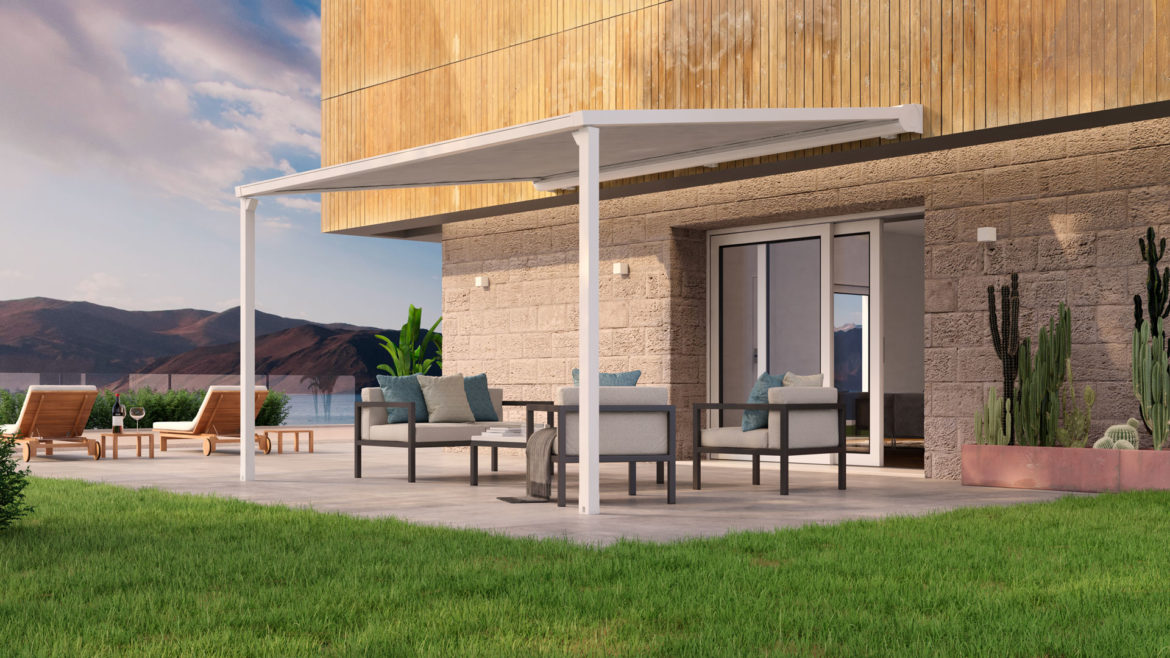 BAT introduces SIRIO, the brand-new minimal pergola awning with zip guide rail and folded cloth